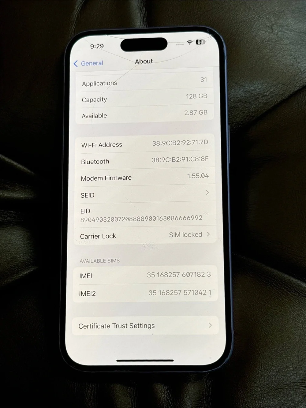 Apple iPhone 15 A2846 - Pink - 128GB (LOCKED) - 89% BH - Cracked
